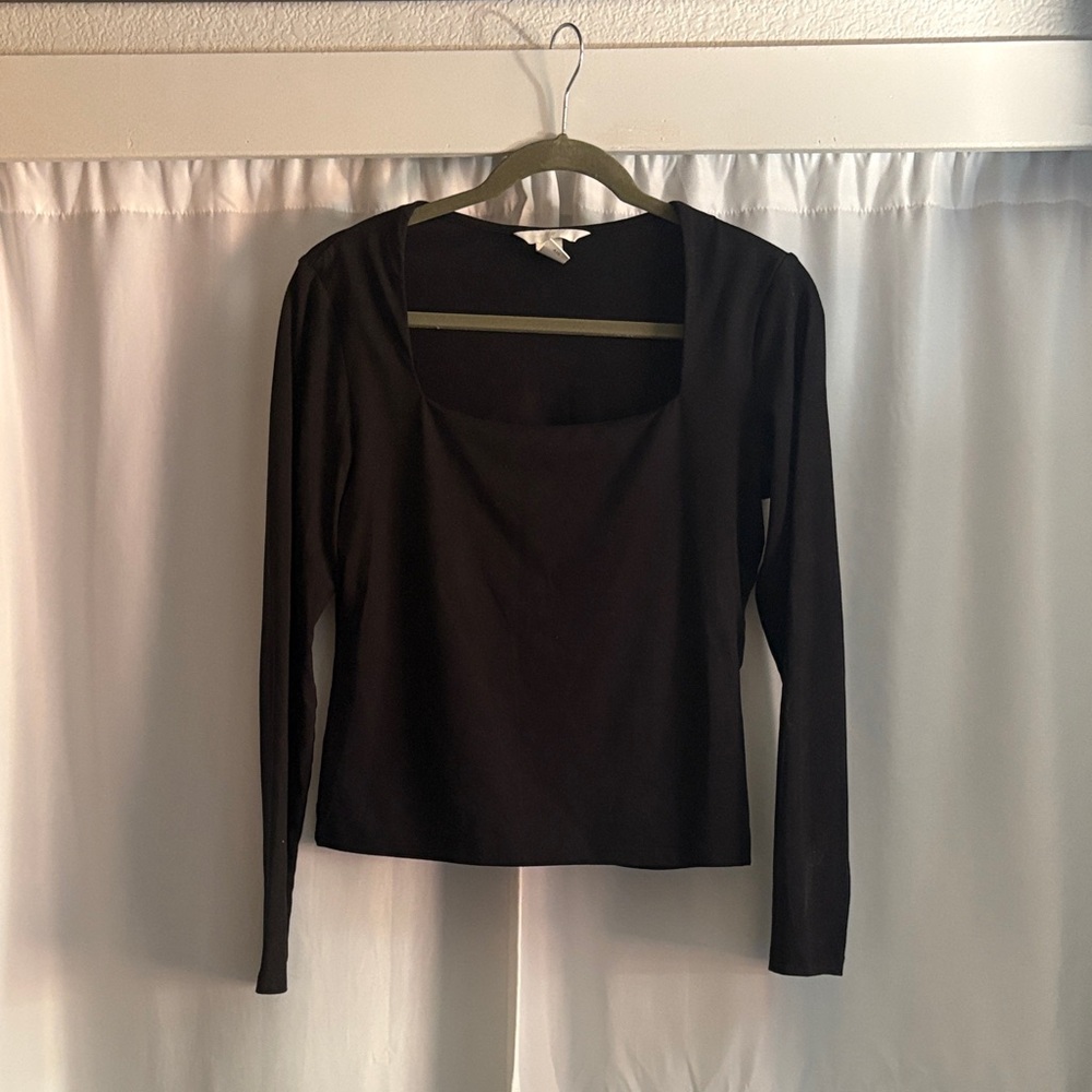 H&M Black Square Neck Long Sleeve Blouse